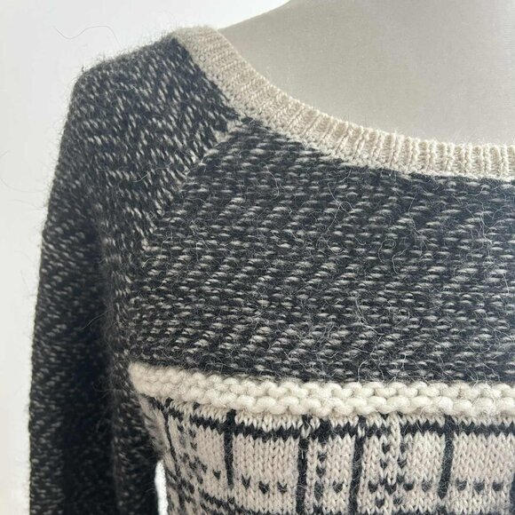 LOFT Soft Alpaca Blend Ivory & Charcoal Plaid Textured Knit Sweater – US M - Picture 9 of 11
